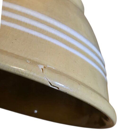 Vintage Yellow Ware Mixing Bowl 3 White Bands Stripes Farmhouse AS IS - Picture 9 of 16